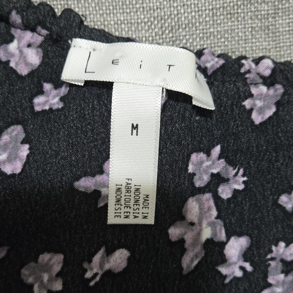 LEITH Floral One Shoulder Ruffle Asymmetric Hem Dress Black Lavender Size Medium - Picture 13 of 15